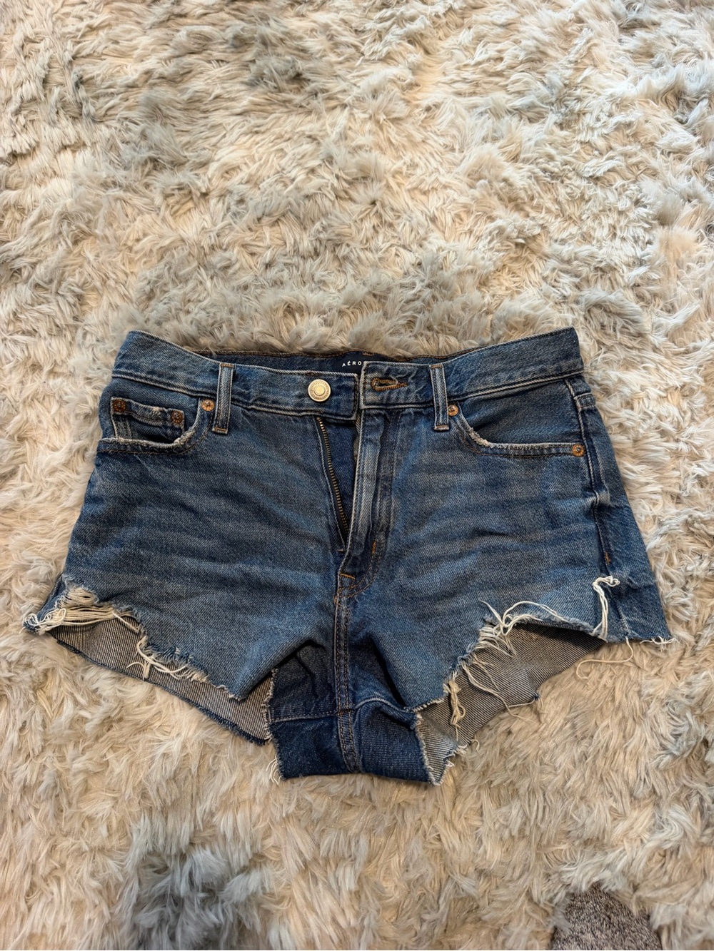 Aeropostale High-Rise Cutoff Denim Shorts in Dark Blue